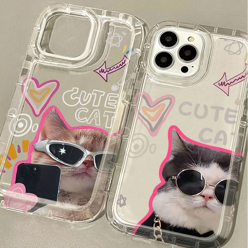 Cute Cool Cat Love Heart Case for Samsung Galaxy A15 A55 A05 A05S A14 A24 A13 A23 A73 A12 A22 A32 A52 A52S A72 A31 A51 A71 Cover