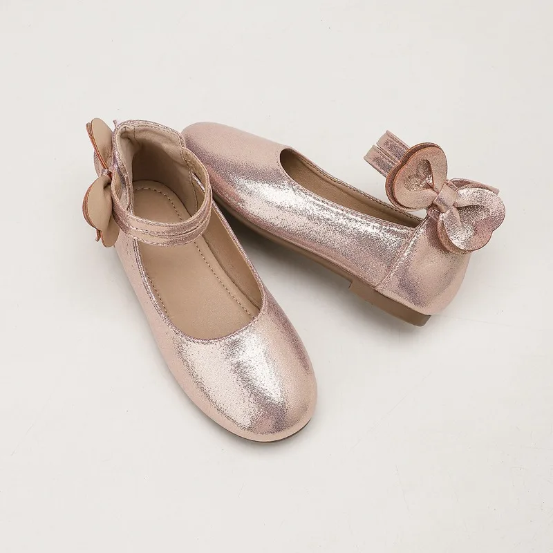 JGSHOWKITO Girls Princess Leather Shoes Elegant Bow Children Mary Jane Shoes for Wedding Party Perform Kids Catwalk Flat Shoes