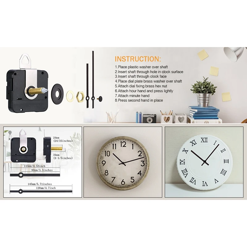 2Set 31MM Long Shaft Quartz Clock Movement Mechanism DIY Clock Mechanism Repair Kit Mechanism Replacement Parts (Black)