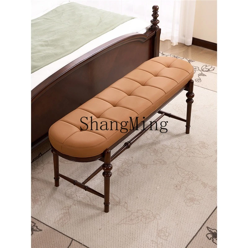 

ZYY full solid wood bed stool, vintage style bedroom bedside stool, simple shoe change bench