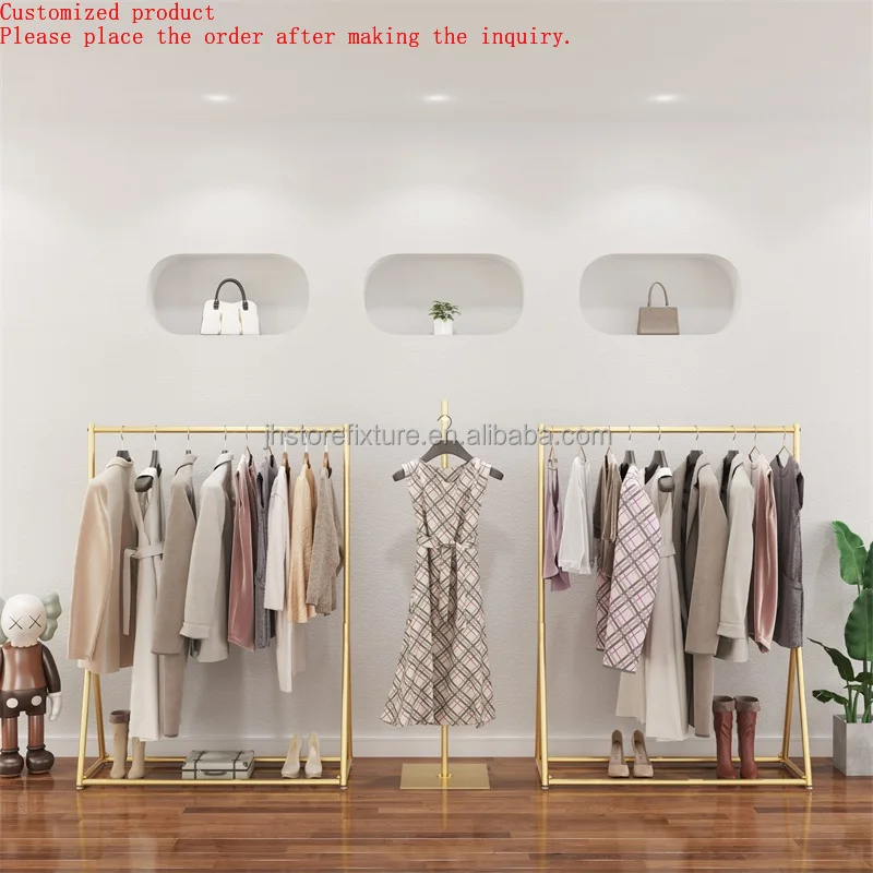 

Freestanding Hanger Rack for Shoes Clothes Thickening Clothes Shelving Golden Garment Rack