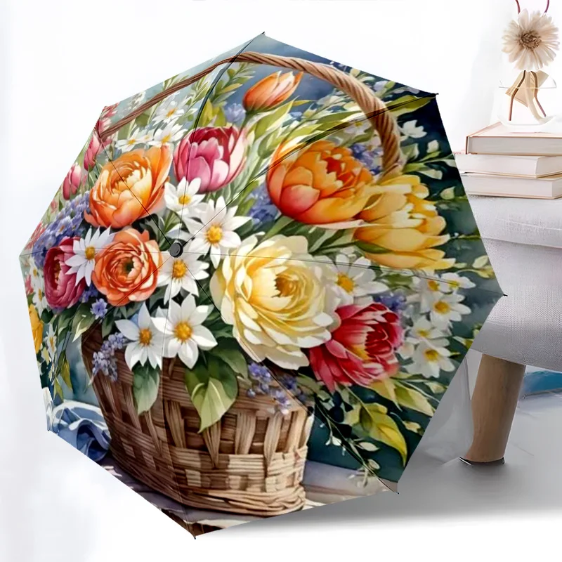 

1 шт., зонт с цветочным принтом, модный и растения, пион - портативный складной дизайн, легкий прочный железный каркас, железный стержень S