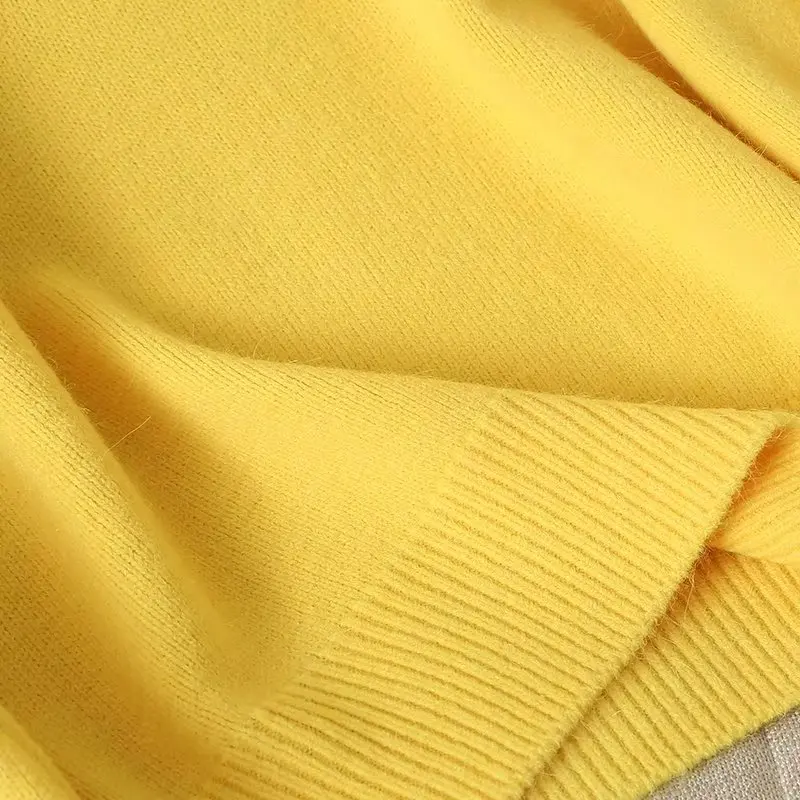 Maxdutti French Fashion Sweaters Elegant Yellow Color Round Neck Wool Sweaters Women Winter Pullovers Tops