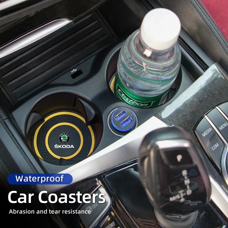 

2Pcs Car Coaster Silicone Anti-Slip Cup Pad Accessories For Skoda Octavia Rapid Kodiaq Superb Karoq Fabia