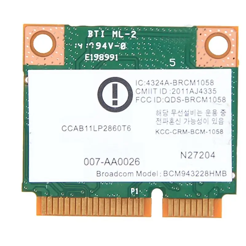 SWXF BCM943228HMB WiFi Card Network Card Dual Band 300Mbps Bluetooth4.0 802.11A/B/G Mini PCI-E Laptop WLAN Adapter
