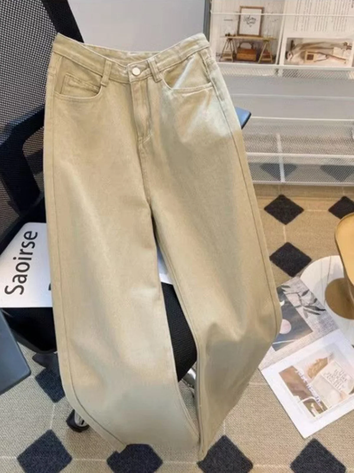 

Джинсы мужские повседневные цвета хаки, свободные прямые, весна-осень, в уличном стиле, молодежные, удлиненные, прямые штанины