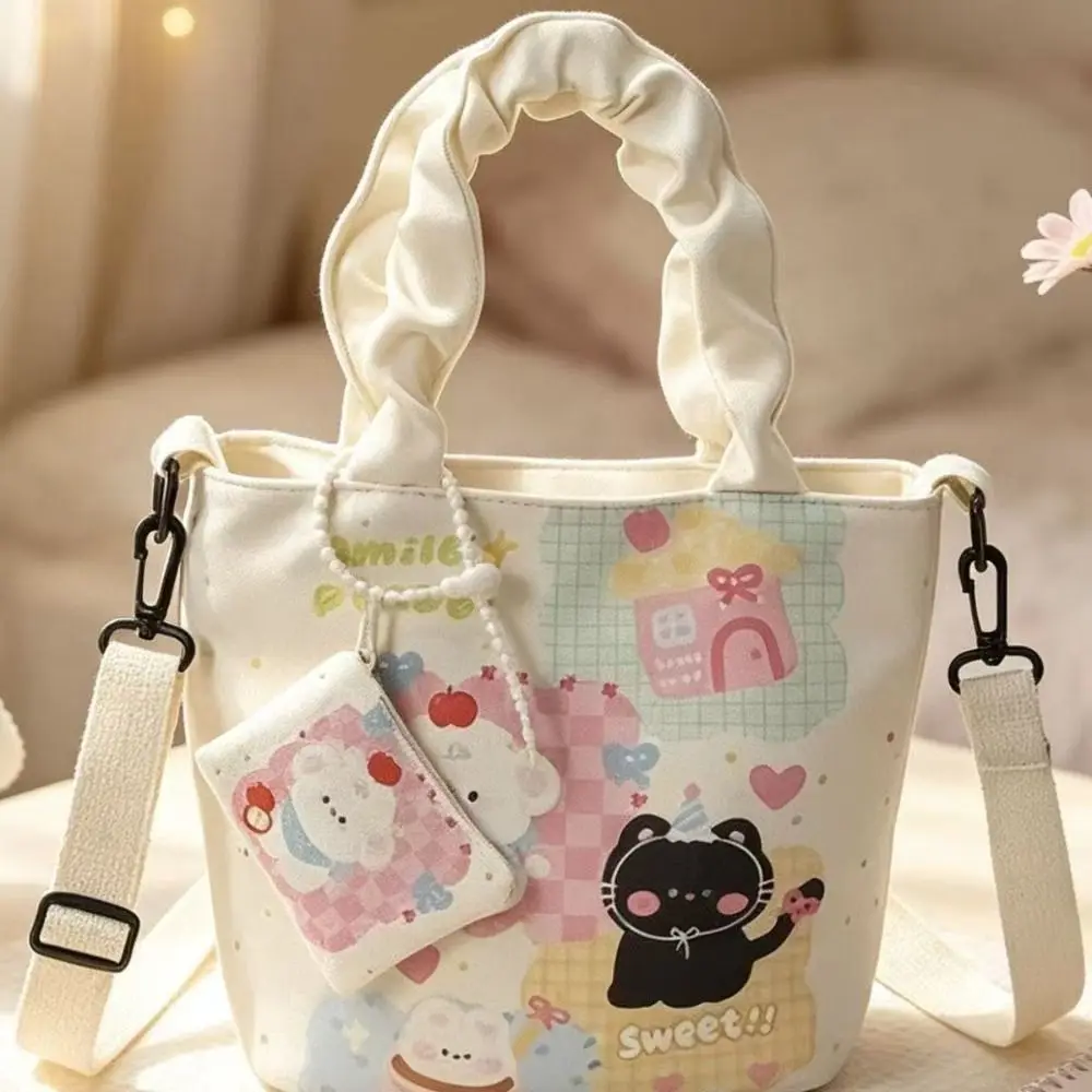 Cartoon Crossbody Bag Canvas Material Large Capacity Handbag Korean Edition Style with Small Bag Shoulder Bag For Female