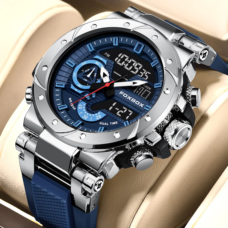 

FOXBOX Dual Display Watch Men Fashion Military Sport Military Digital Watch Men Silicone Waterproof Men's Quartz Wristwatches