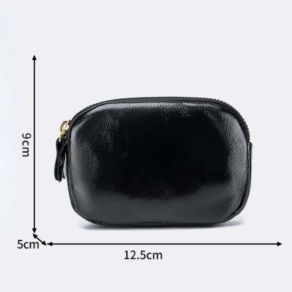 Retro Double Zipper Coin Purse Oil Wax Cowhide Storage Mini Fashion Card Key Bag