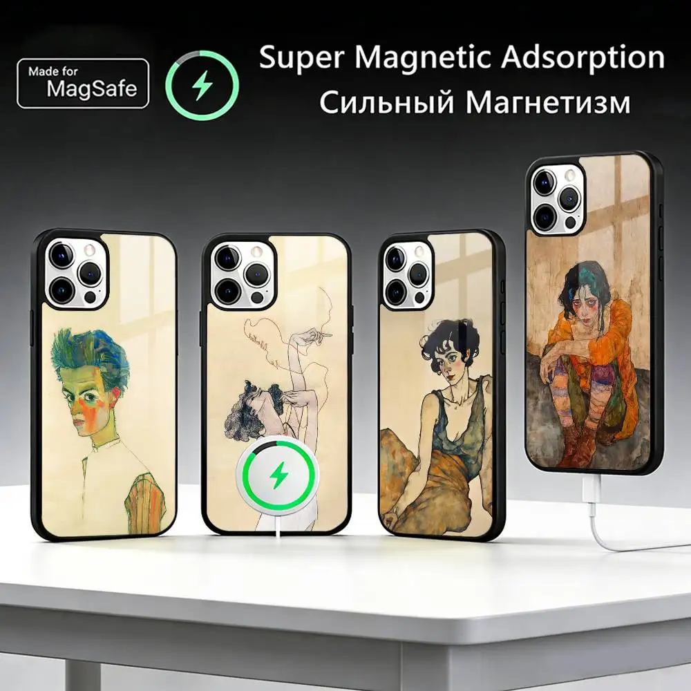 

E-Egon S-Schiele Phone Case For iPhone17,16,15,14,13,12,11 Plus,Pro Max, New Magnetic Wireless Charging
