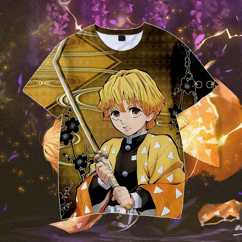 Japanisches Anime Demon Slayer bedrucktes Teenager-T-Shirt für Herren, Manga, lässiges 3D-Print-T-Shirt, klassisches Grafik-Streetwear-Oberteil für Männer