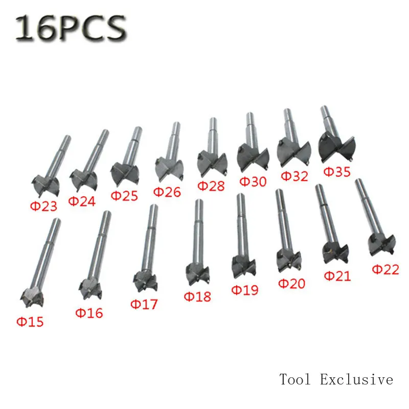 16PCS set Forstner tips Drill Bit Woodworking tool Hole Saw Cutter Hinge Boring drill bits Round Shank Tungsten Carbide Cutte Se