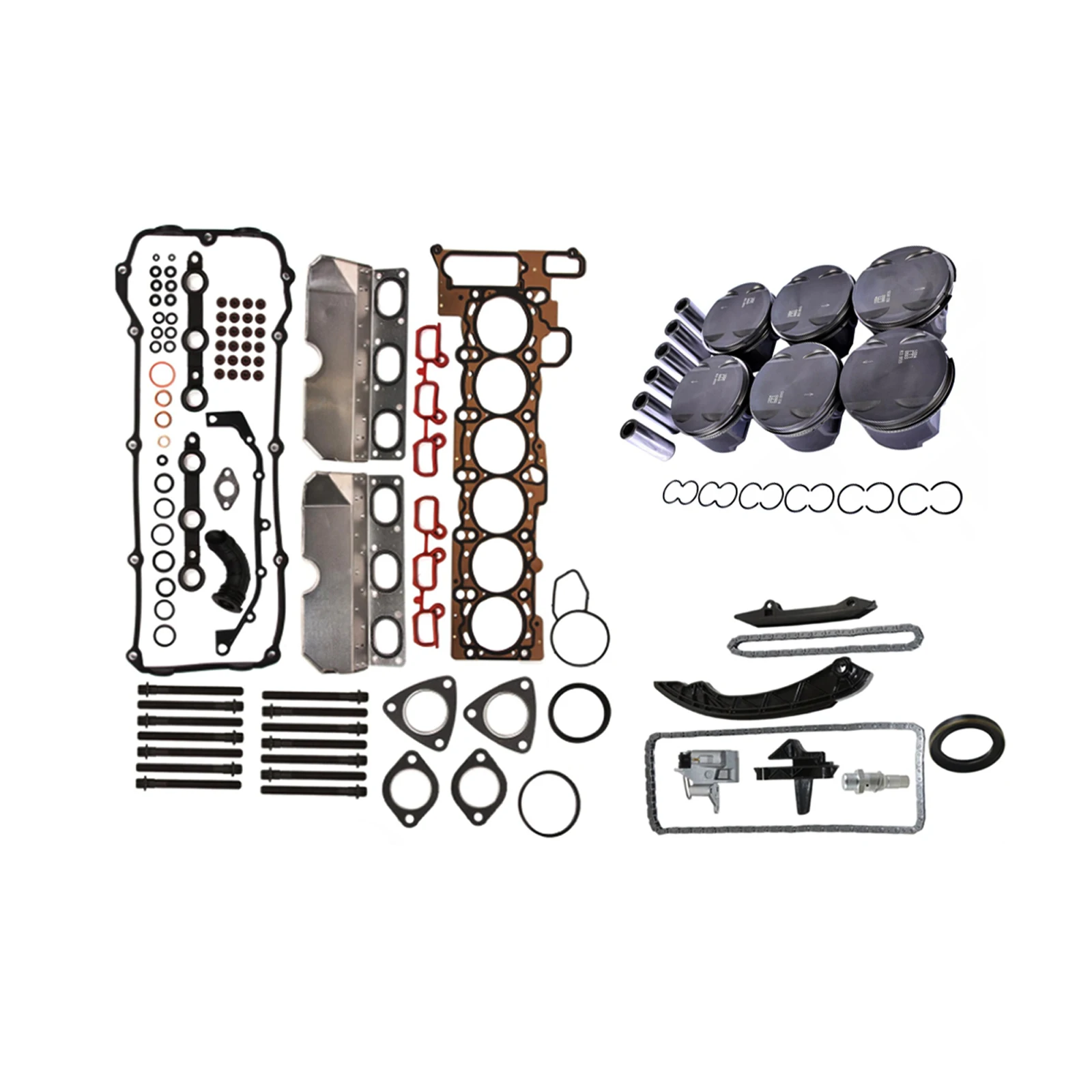 Engine Parts Full Gasket Set Timing Chain Piston Bolts Kit Fit 3.0 L Gas L6 M54 B30 for BMW X3 X5 Z4 330Ci 530i 330i 01-06 3.0L