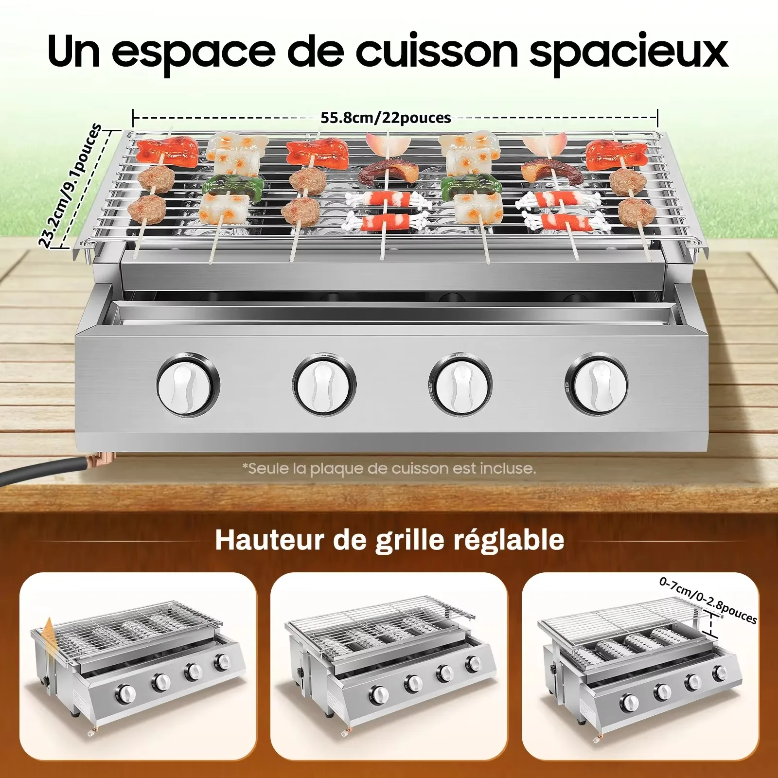 4-Brenner-LPG-Gasgrill aus Edelstahl, Gasröster, professioneller Tischgrill für Gastro und Outdoor-Benzin-BBQ-Grill – elektrischer Grill