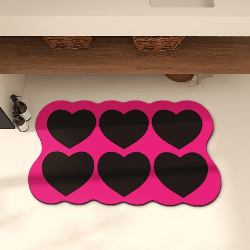 

Minimalist Cute Kitchen Floor Mats with Heart Pattern Rug Waterproof Oil-proof PVC Floor Mat Dirt-resistant Non-slip Carpet 양탄자