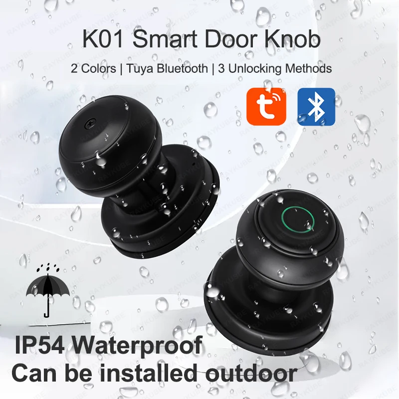 RAYKUBE K01 Tuya Bluetooth Smart Door Lock Auto Cylinder Waterproof Fingerprint Electronic Lock Knob APP/Key/Fingerprint Unlock