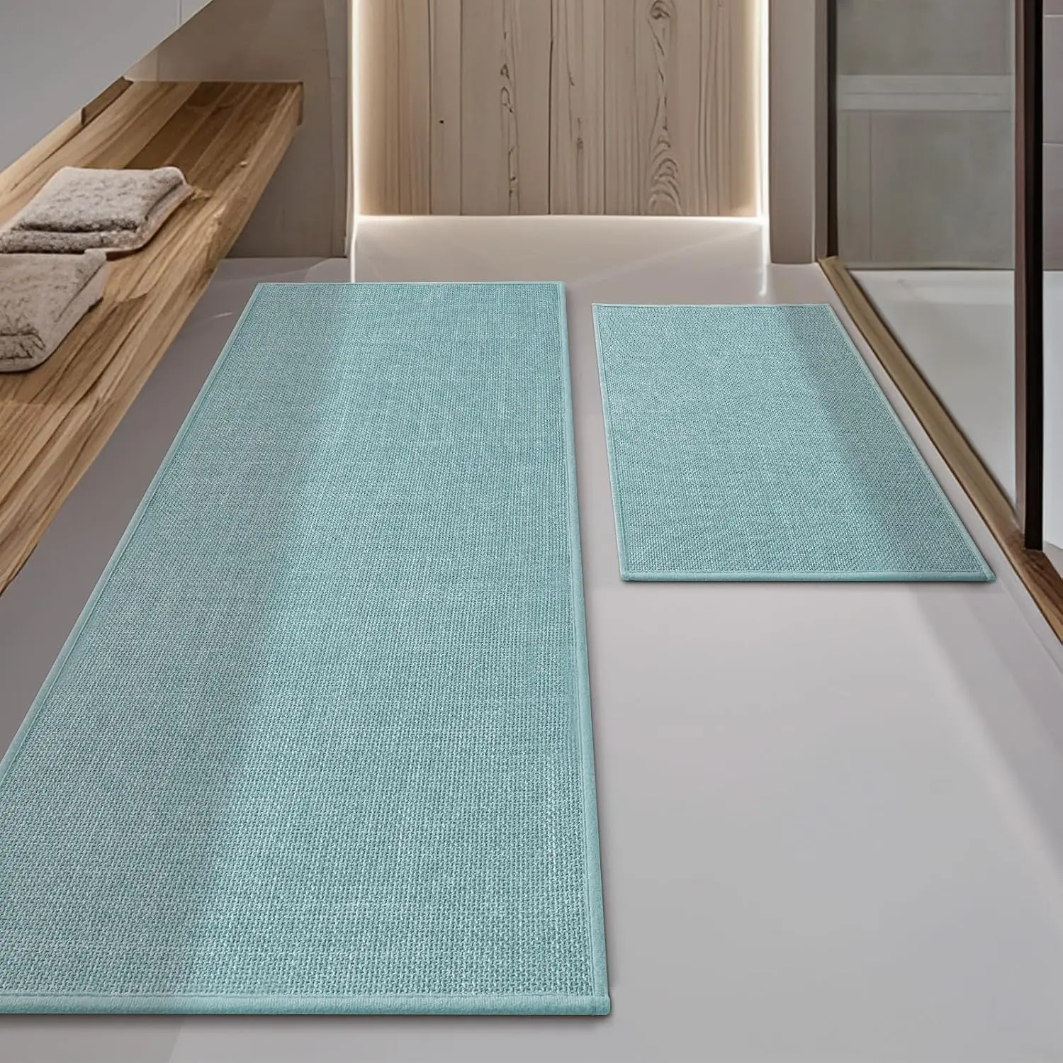 

Blue Bathroom Rug Sets 2 Piece, Bathroom Mat Quick Dry, Thin Bath Rug Set,Absorbent Bath Mat for Bathroom Non Slip Wash
