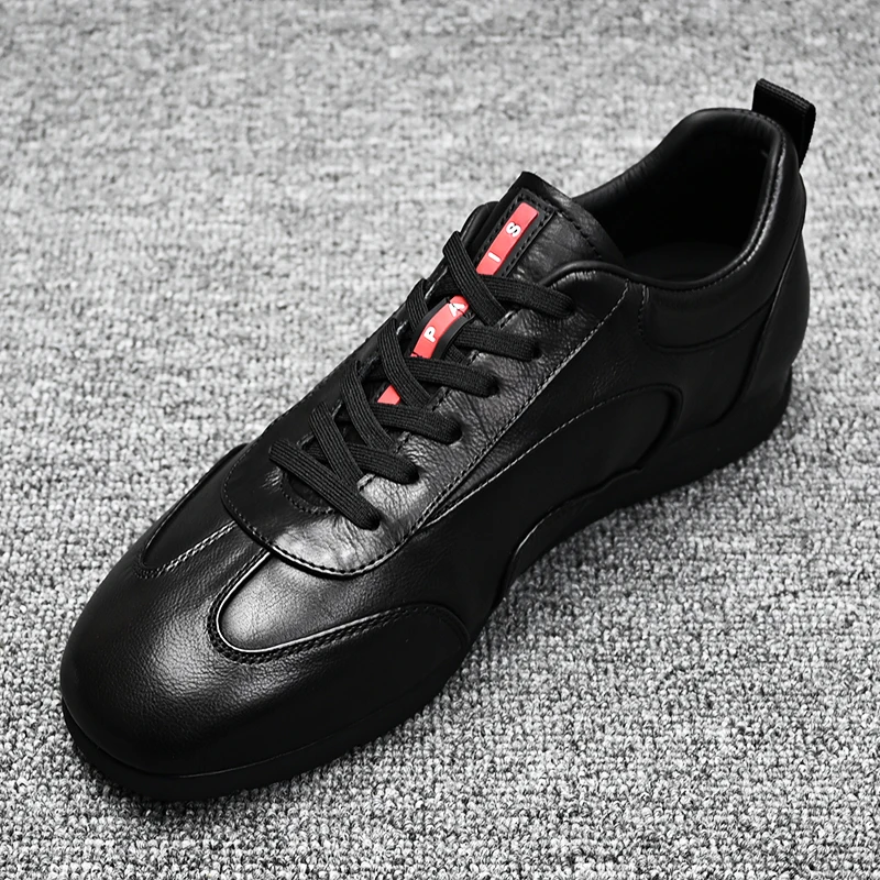 Casual Leather Shoes Men's Outdoor Sports Fashion Breathable Full Leather Comfortable Slip-On round Toe Flat Heel Rubber Outsole