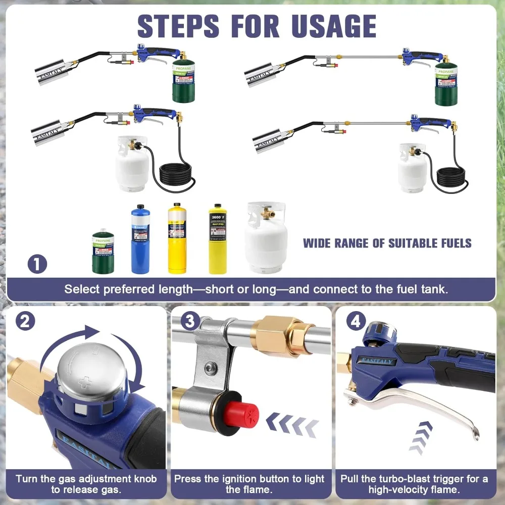 US Shipping Propane Torch Weed Burner Kit High Output 12.5FT Hose Heavy Duty Blow Torch Flamethrower Long Short Mode for