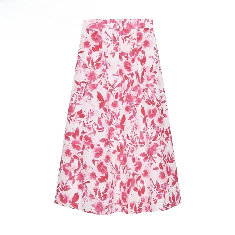 New Summer Midi Skirt Women's Print Silk A-Line High Waist Cloak Long Dr Ele Simple Sle Commute High Waist Midi Skirt