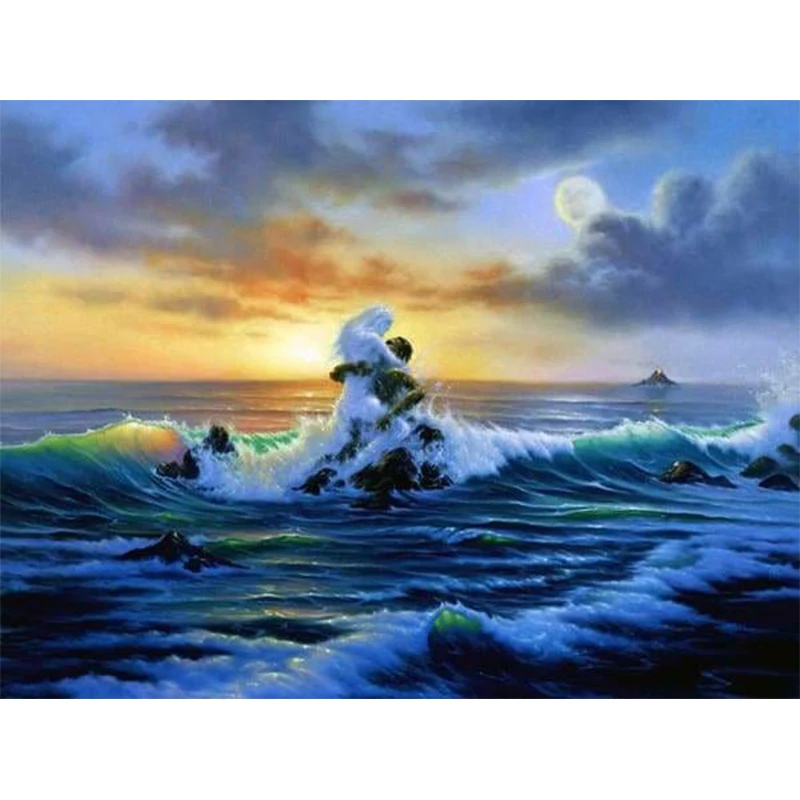 DIY 5D Diamond Painting Kits Full Drill Sunset Lovers Sea Valentine's Day Diamond Mosaic Rhinestone Embroidery Home Decor Gift