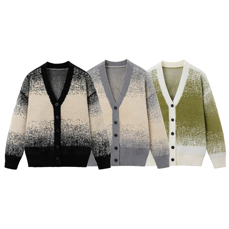 

2025 New Autumn Winter Men's Casual Cardigan Street Fashion Trend Woolen Pullover Retro Upper Outer Garment Man Clothing