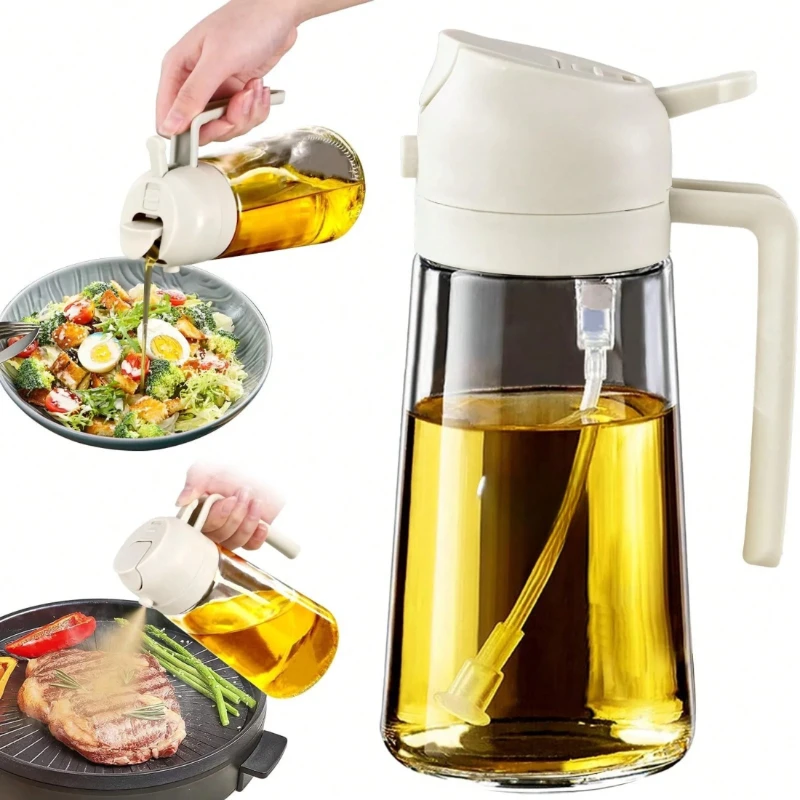 16oz/470ml Glass Olive Oil Sprayer for Cooking with Stickers, 2 in 1 Oil Dispenser for Kitchen Gadgets