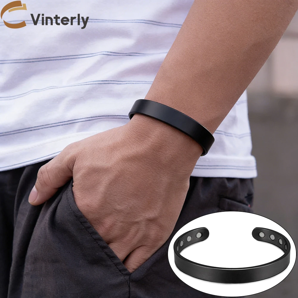 Vinterly Armbänder aus reinem Kupfer, 9,5 mm, verstellbare offene Armreifen, Gesundheitsenergie, hoher Magnet, Schmuck für Männer, größenverstellbar, Metall, glänzend