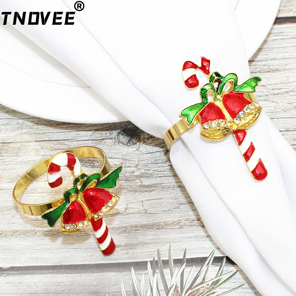 24Pcs Christmas Candy Canes Napkin Rings Bows Napkin Holder for Winter Holiday Home Table Decoration Xmas Gift Ideas Supplies