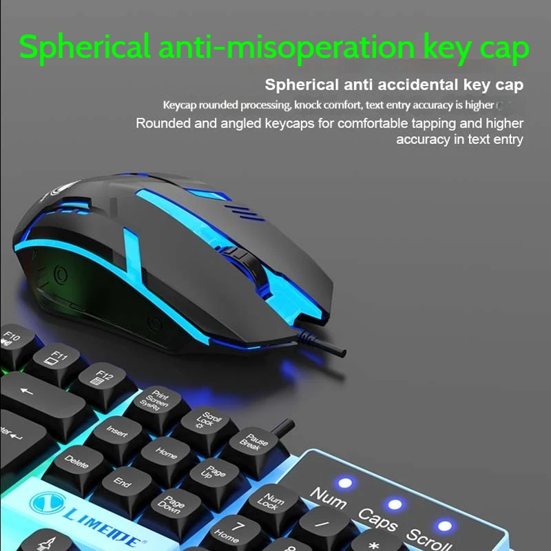 Gtx350 Luminous Wired teclado e mouse Set, toque mecânico Gaming Computer, russo, árabe