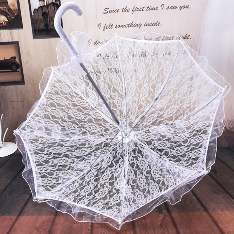 50/60CM Wooden Handle Lace Craft Umbrella Celebrity Black Lace Umbrella Parasol Wedding Photography Bride Umbrella Decor