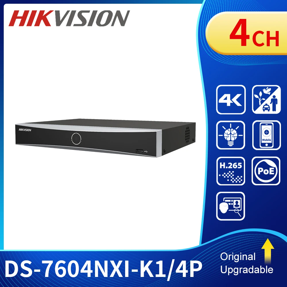 Hikvision 4K AcuSense NVR POE DS-7604NXI-K1/4P 4ch Network Video Surveillance Recorder with 1 SATA H.265+