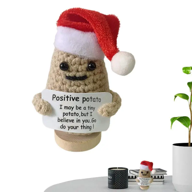 

Crochet Potato Cute Wool Funny Knitted Inspiring Potato With Removable Santa Hat Cute Emotional Support Durable Emotion Toys