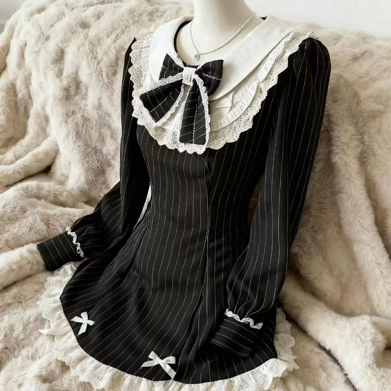 Outono novo kawaii estilo princesa arco vestidos coreano designer de moda doce vestido curto meninas elegante festa roupas finas 2025 novo