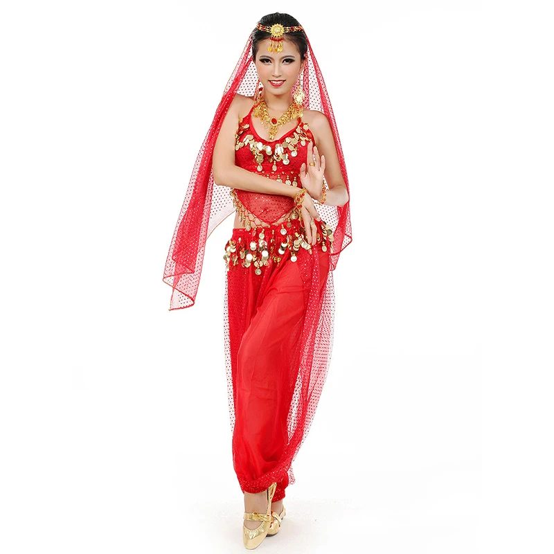 Belly Dance Highlights Performance Costumes Sets Egypt Indian Dance top With Waist Chain Pants Veil Bollywood Costume 3piece Set