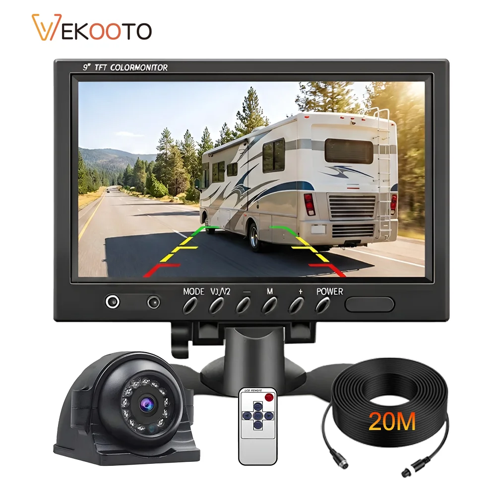 9 Inch AHD 1080P Heavy Duty Backup Camera System 12 IR Night Vision Waterproof Rear View Camera for Truck RV Bus Trailer Van