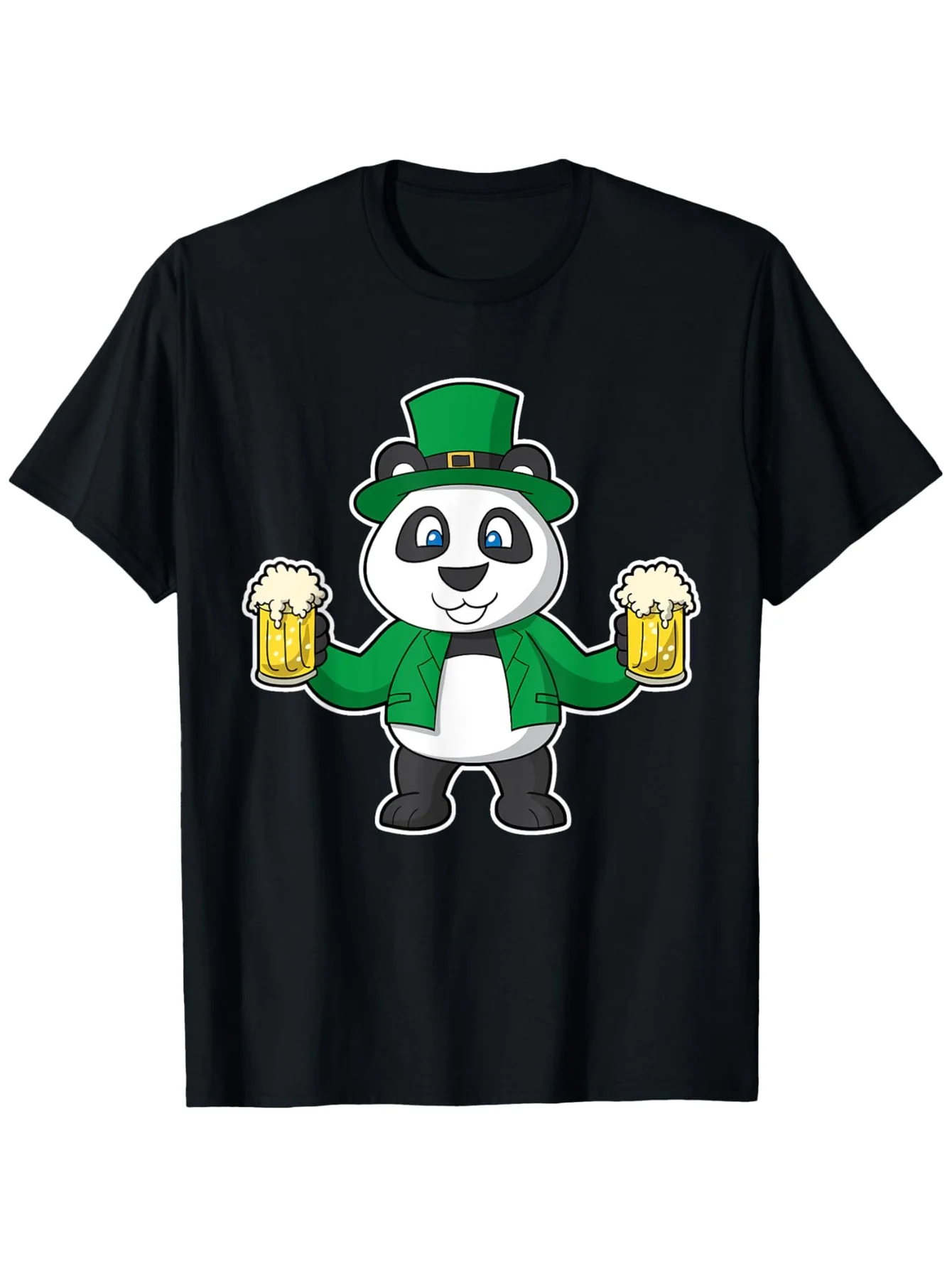 Camiseta gráfica con estampado de sombrero de duende para beber cerveza del Día de San Patricio de Panda, camiseta de algodón suave para hombres y mujeres