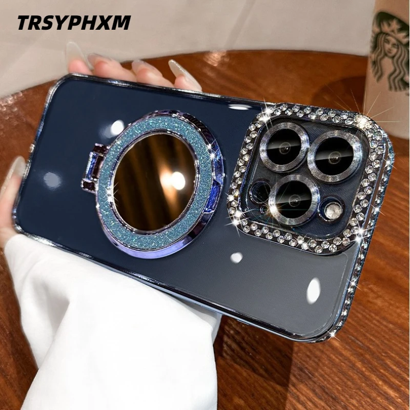 

TRSYPHXM 2024 new Suitable for iPhone 15 phone case magnetic mirror holder, suitable for Apple 14 electroplated all inclusive