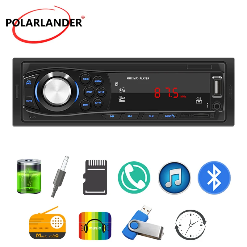 

Mp3 Player 1 Din FM Car Radio Support Subwoofer 2V 45W Red Panel Light USB Bluetooth 4.0 RCA Supports TF Card U Disk AUX RCA