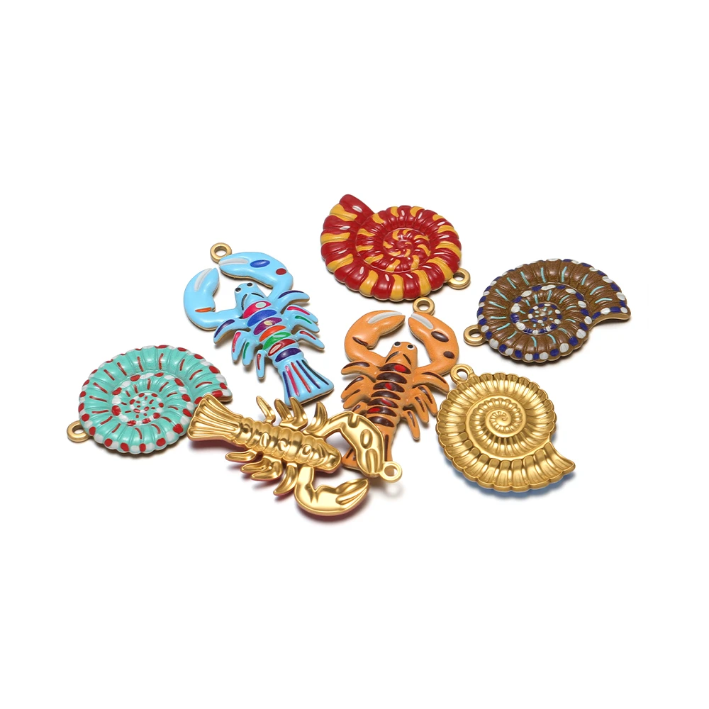 4 Stück Edelstahl Bunte Emaille Muschel-Hummer-Anhänger für DIY Schmuck, Halsketten, Armbänder und Ohrringe – Detail 2