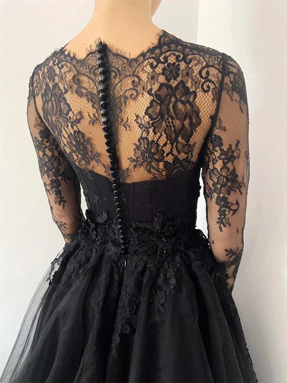 Annie Black Prom Dresses Luxurious Lace Embroidery Evening Dress Vestidos Fe Fiesta Tulle Gothic Wedding Frmal Party Dresses