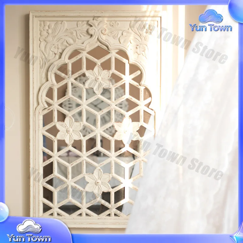 French Style Wall Decor Art Fake Window Mirror for Bedroom Staircase Living Room Background Wall Retro Mirror Home Decoration