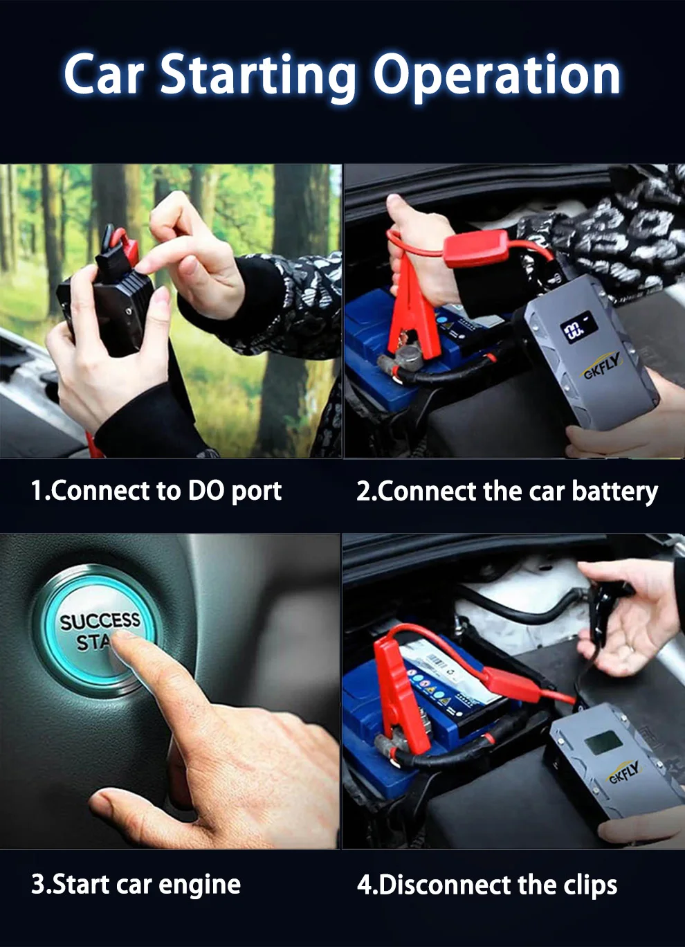 GKFLY Auto Starthilfe 3000A/5000A/6000A Start Gerät Power Bank Auto Batterie Booster Ladegerät Für Benzin diesel Auto Starter – Detail 8