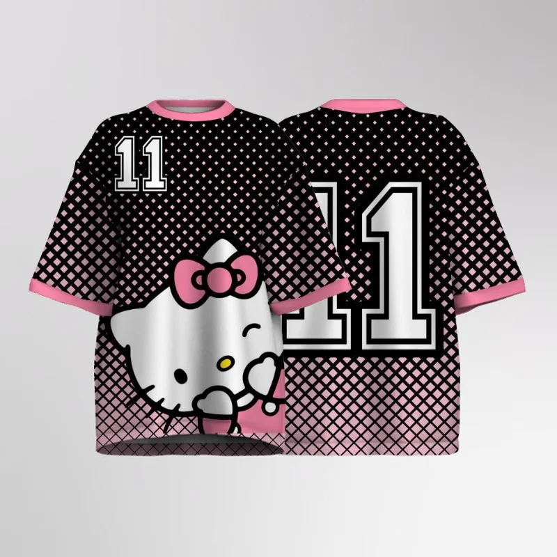

MINISO, новая летняя коллекция Hello Kitty 2025 года, милая, молодежная, свободная и повседневная футболка с короткими рукавами, 100–6XL