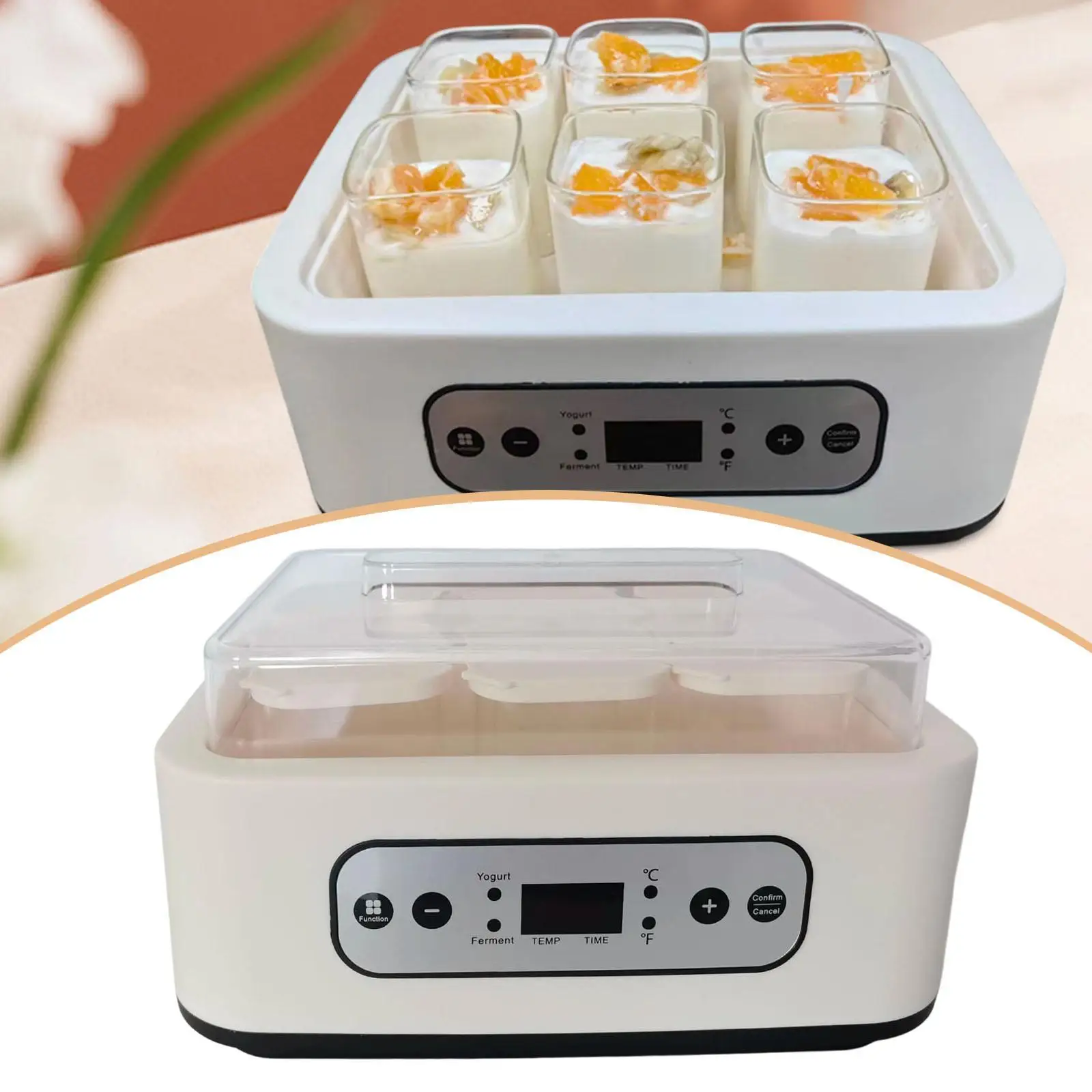 ماكينة صنع الزبادي مع 6 أكواب زجاجية، ماكينة تخمير، تحكم ثابت في درجة الحرارة، متعددة الوظائف