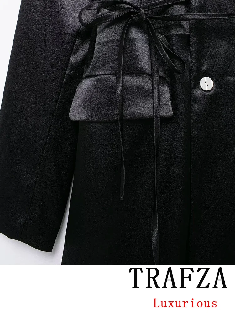 TRAFZA-traje de oficina Vintage para mujer, Blazer con doble botonadura y cuello en V, Pantalones rectos sueltos, trajes de moda 2024