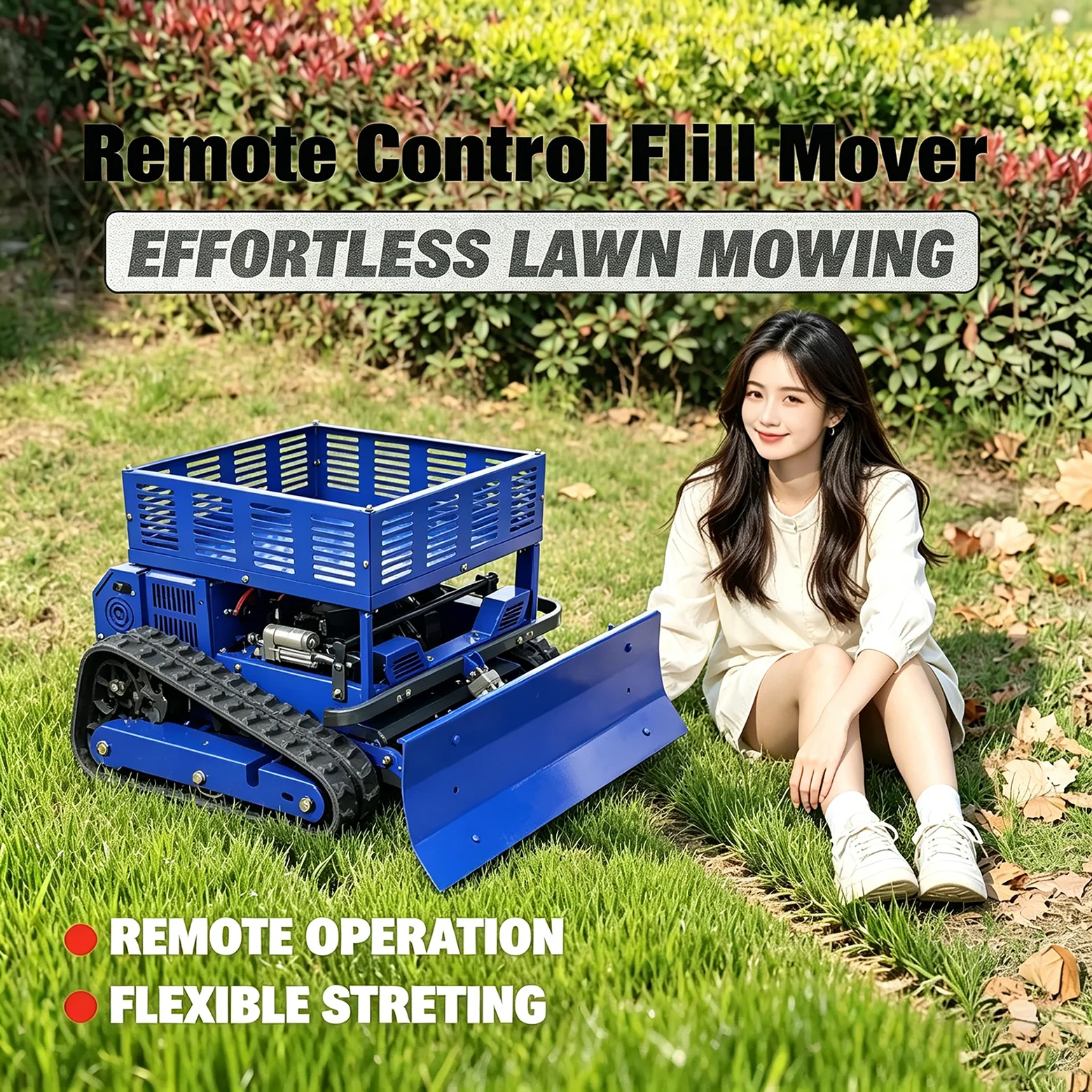 

Customized four stroke remote-controlled tracked lawn mower for efficient mowing