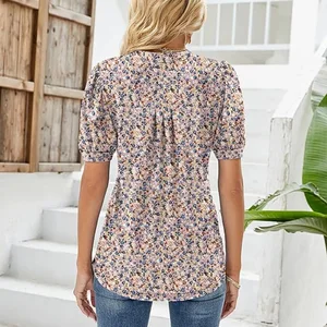 نسائي عارضة مطوي بلوزة سترة قمم على شكل V رقبة تي شيرت كم قصير العمل موضة الصيف أعلى 6 مبيعات للبلوزات الجميلة والمختلفة - No2