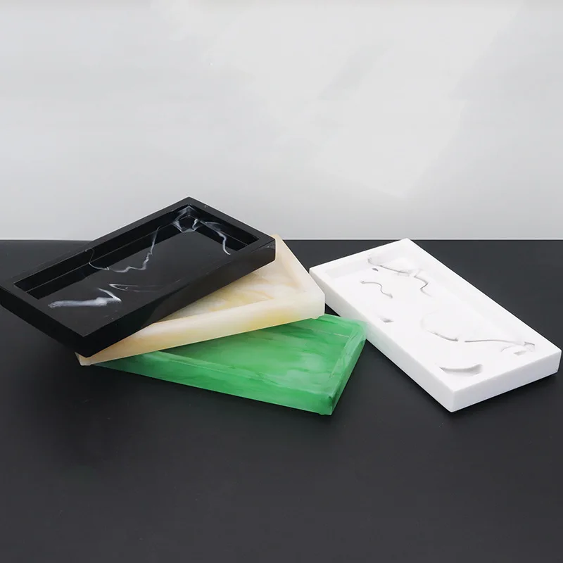 Household Storage Tray Marble Resin Tray for Bathroom Rectangular Jewelry Storage Tray Kitchen Dish Storage Plates