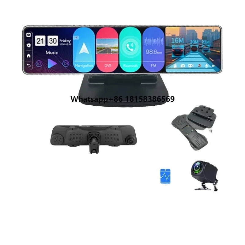 

12 Inch 4G Car Rearview Mirror 4G+32G Stream Media Navi Dual 1080P Car Dvr ADAS Dash Cam with Gps Tracking System